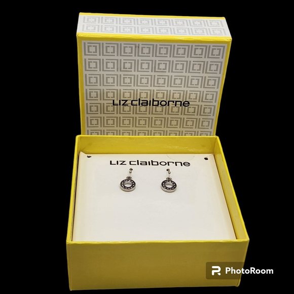 Nw In Box Liz Claiborne Earrings French Wires Silver Circles Petite - Picture 1 of 5